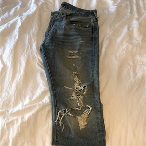 Distressed skinny jean.